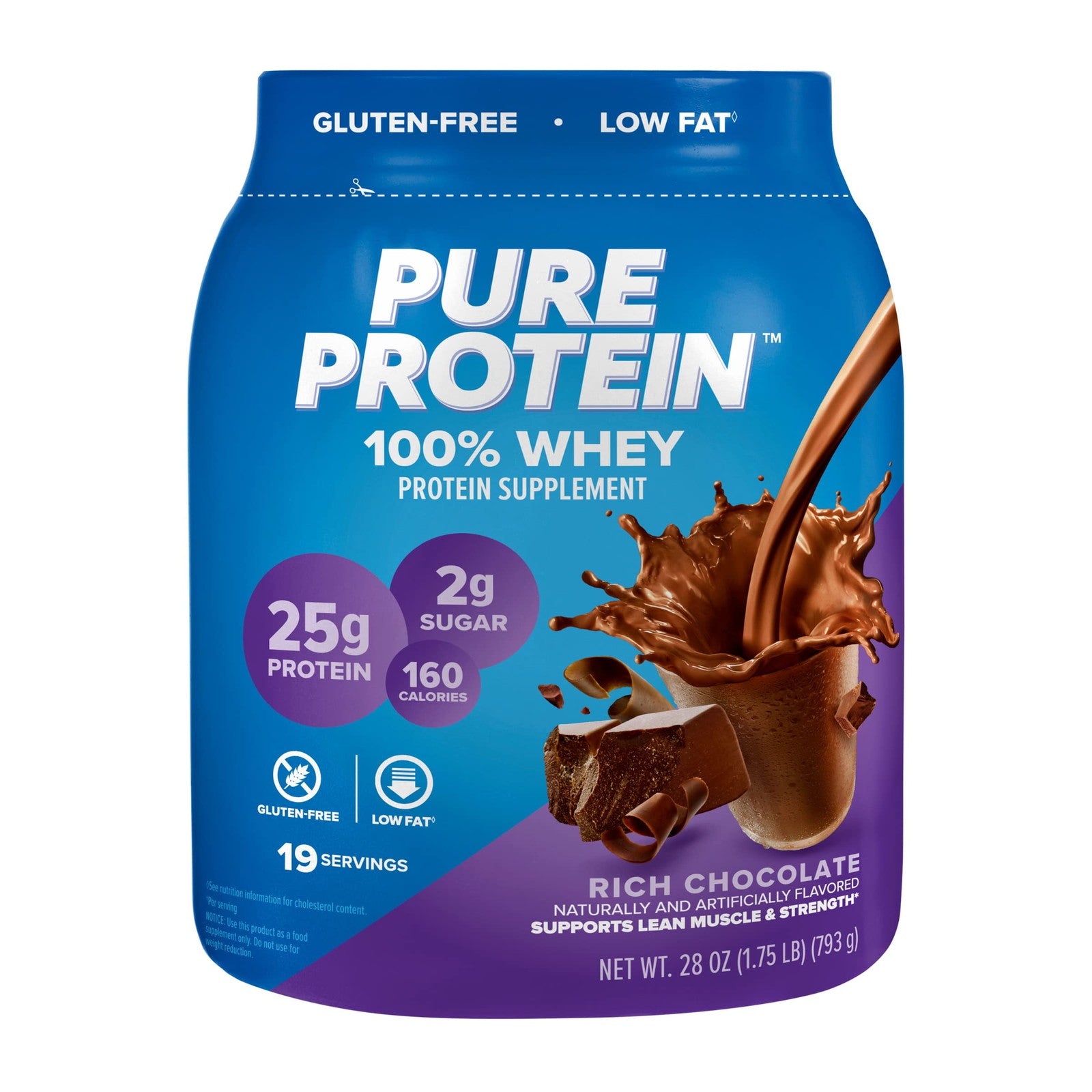 Pure Protein 100% Whey Protein Powder, Rich Chocolate, 25 G Protein, 1