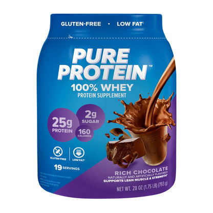 Pure Protein 100% Whey Protein Powder, Rich Chocolate, 25 G Protein, 1