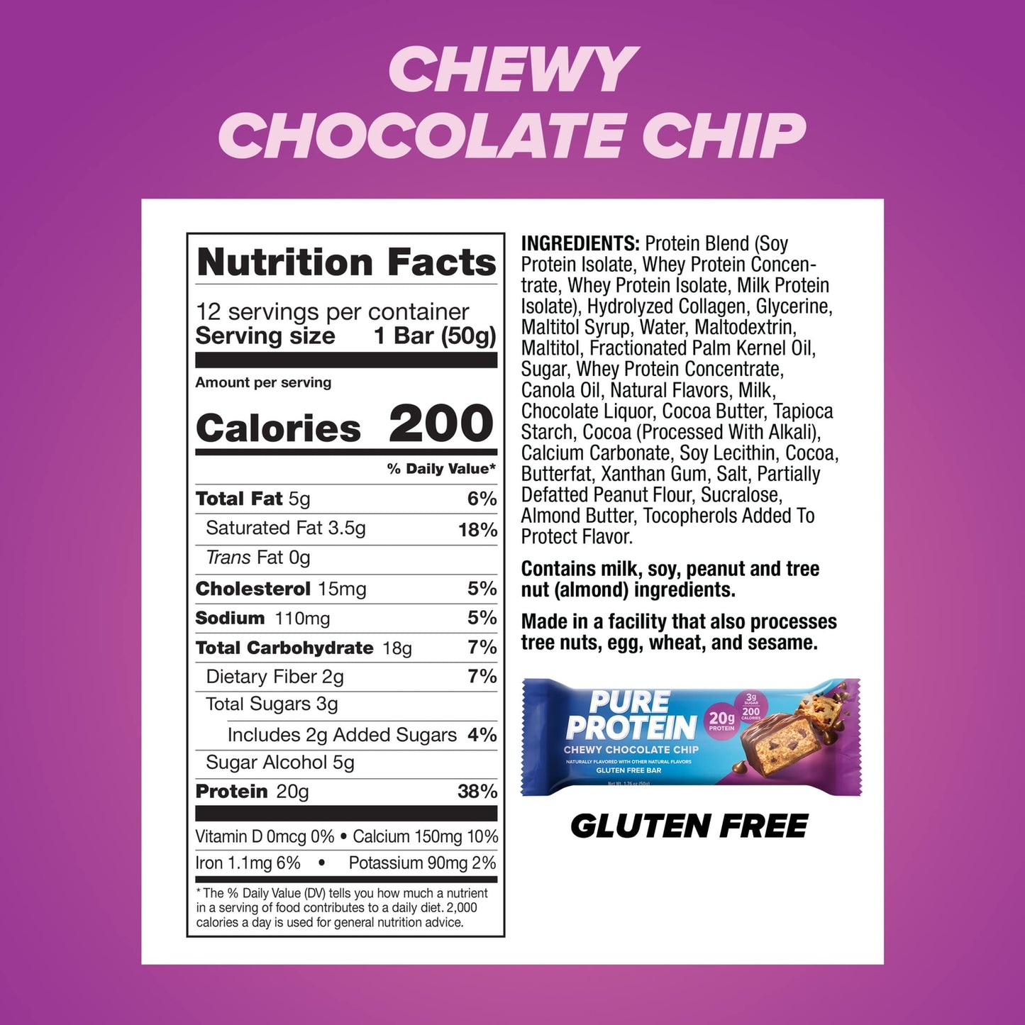 Pure Protein Chewy Chocolate Chip Protein Bars 12 Count High Protein Snacks