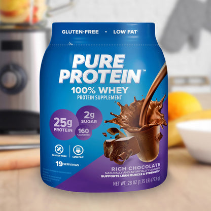Pure Protein 100% Whey Protein Powder, Rich Chocolate, 25 G Protein, 1