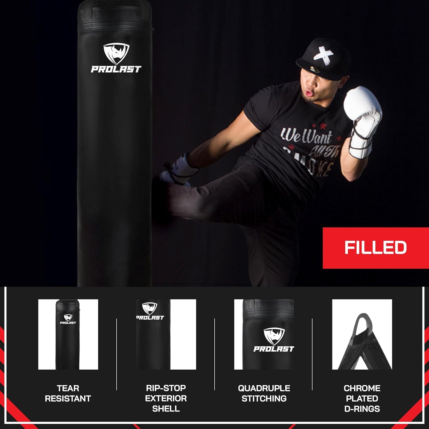 Heavy Punching Kicking Bag for Adults, Boxing, MMA, Martial Arts, Muay Thai, Strength Training Equipment, Filled or Unfilled, 5Ft, 100 Lbs