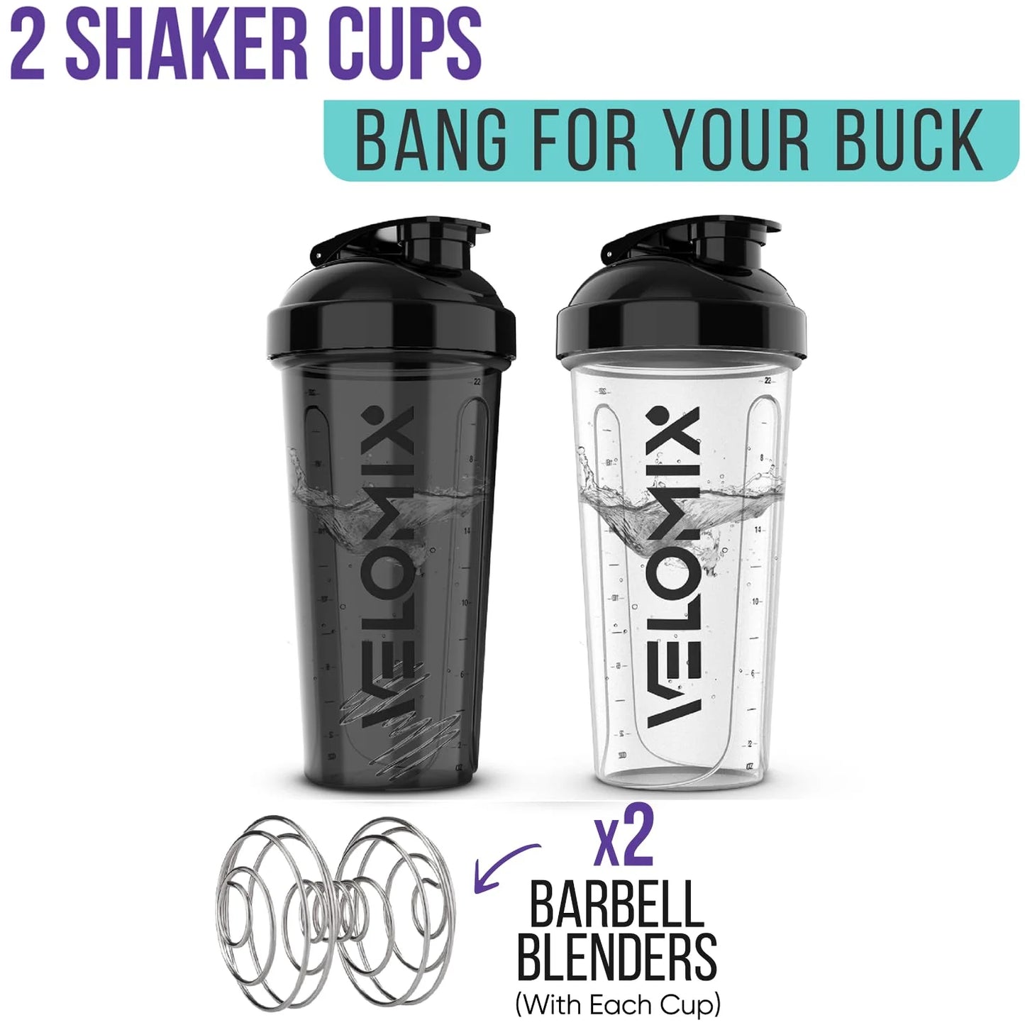 -2 Pack- 28 Oz Protein Shaker Bottles for Protein Mixes - 2X Wire Whisk | Leak Proof Shaker Cups for Protein Shakes | Protein Shaker Bottle Pack | Shakers for Protein Shakes C23