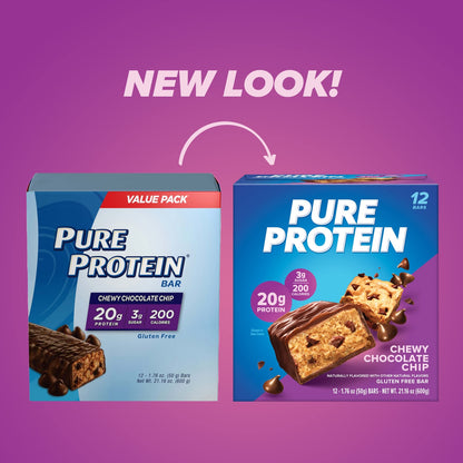 Pure Protein Chewy Chocolate Chip Protein Bars 12 Count High Protein Snacks
